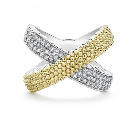 Diamond Accent Fashion Ring in Sterling Silver - 18 Karat White - Yellow with 0.54ctw Round Diamond