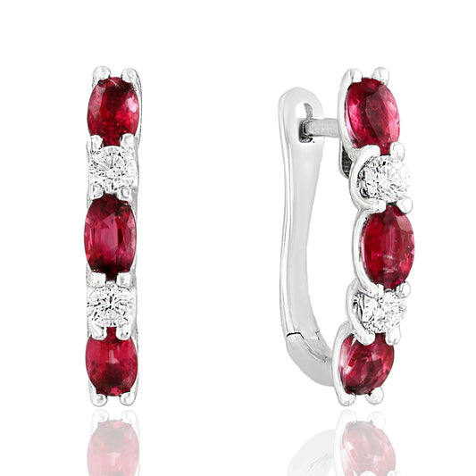 JEWELS BY JACOB Half Hoops Color Gemstone Earrings in 14 Karat White Gold with 6 Oval Rubies 1.63ctw