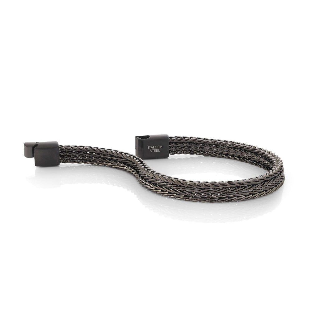 Black stainless steel herringbone bracelet, magnetic clasp.
