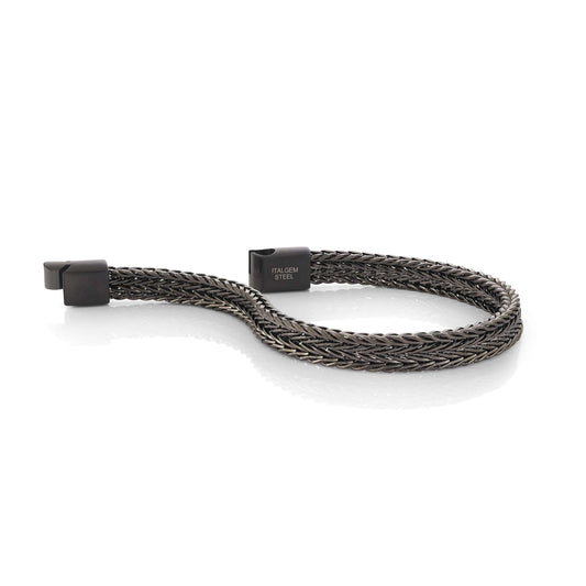 Black stainless steel herringbone bracelet, magnetic clasp.