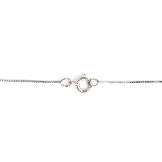 14K white gold necklace clasp detail.