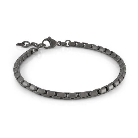 Dark grey stainless steel box chain bracelet.