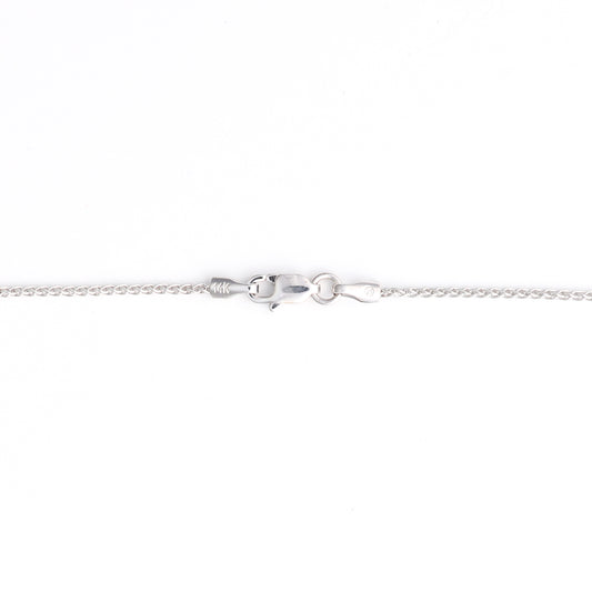 14K white gold necklace clasp detail.