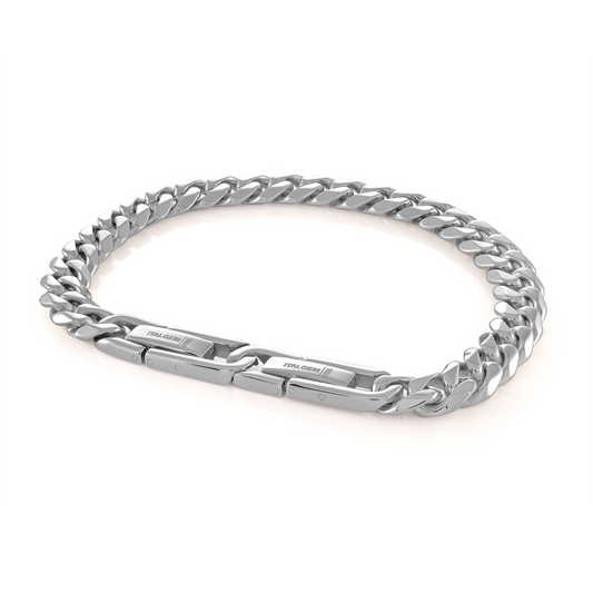 Stainless steel curb link bracelet.
