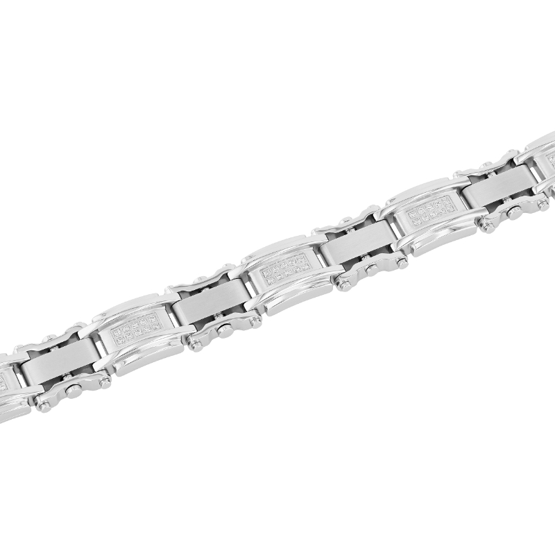 Stainless steel bracelet with round diamonds.