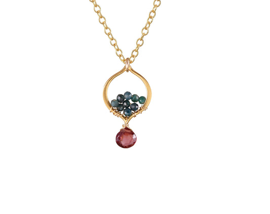 Drop Color Gemstone Necklace in Sterling Silver White with 1 Unique Rhodolite Garnet