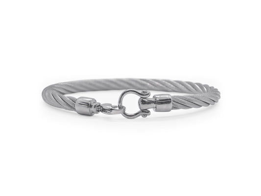 Bangle Bracelet (No Stones) in Stainless Steel Cable Light Grey