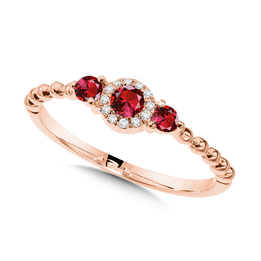 Precious Color Collection Color Gemstone Ring in 14 Karat Rose with 3 Round Rubies 0.25ctw