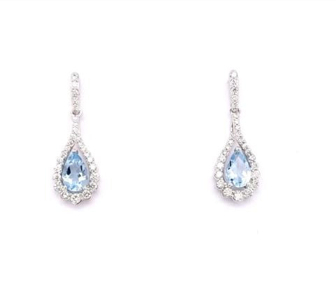 Drop Color Gemstone Earrings in 14 Karat White with 2 Pear Aquamarines 0.80ctw
