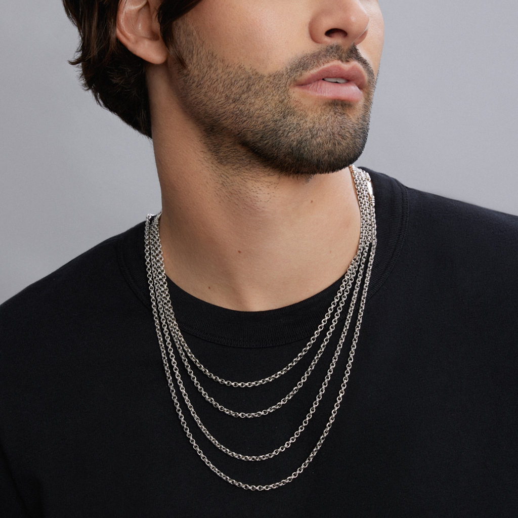Sterling silver open link chain necklace.