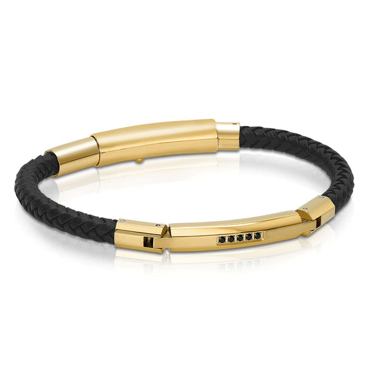 Black-yellow braided bracelet with cubic zirconias.