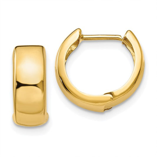 14K yellow gold polished huggie earrings.