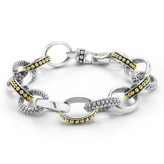 LAGOS Signature Caviar Collection Bracelet (No Stones) in Sterling Silver 18 Karat White Yellow Gold