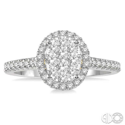 Halo Cluster Natural Diamond Complete Engagement Ring in 14 Karat White - Yellow with 0.48ctw G/H SI1 Round Diamonds
