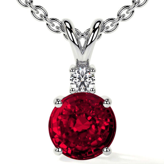 AFFORADABLE GEMS (NY) CORP. Round Ruby Color Gemstone Necklace in 14 Karat White Gold with 1 Ruby 0.50ctw 5mm