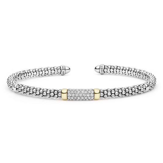 Lagos Signature Caviar Collection Natural Diamond Bracelet in Sterling Silver - 14 Karat White - Yellow