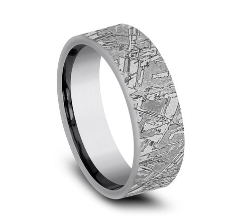 Tantalum grey carved band, textured finish.