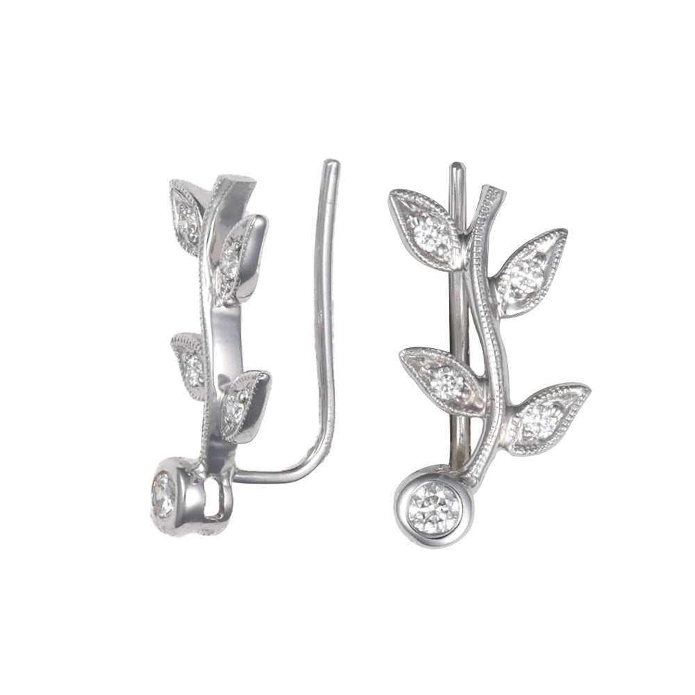 Leafy diamond crawler earring in white gold.