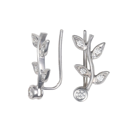 Leafy diamond crawler earring in white gold.
