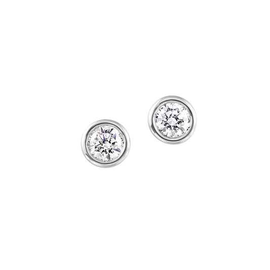 Round diamond stud earrings, white gold setting.