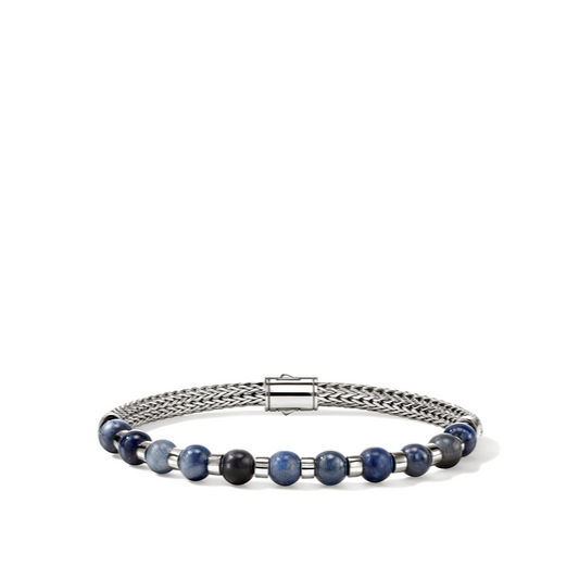John Hardy Essentials Collection Designed, other Color Gemstone Bracelet in Sterling Silver White Round Blue Kyanite