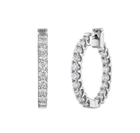 14K white gold diamond hoop earrings.