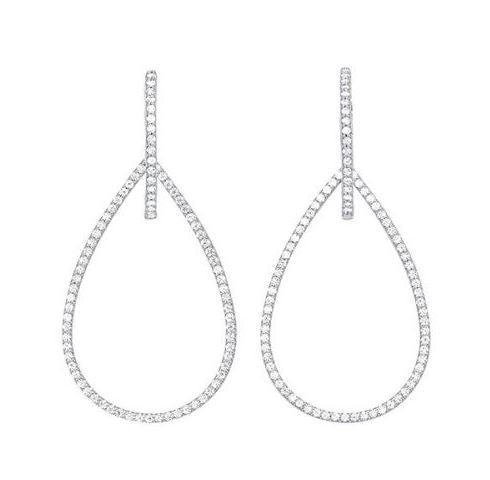 Dangle earrings with round diamonds in teardrop shape.