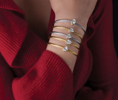 Lab-Grown Diamond Bracelet in Stainless Steel - 14 Karat White - Yellow with 0.50ctw Cushion Lab Grown Diamond