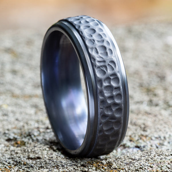 Hammered grey tantalum band, 7.5MM width.