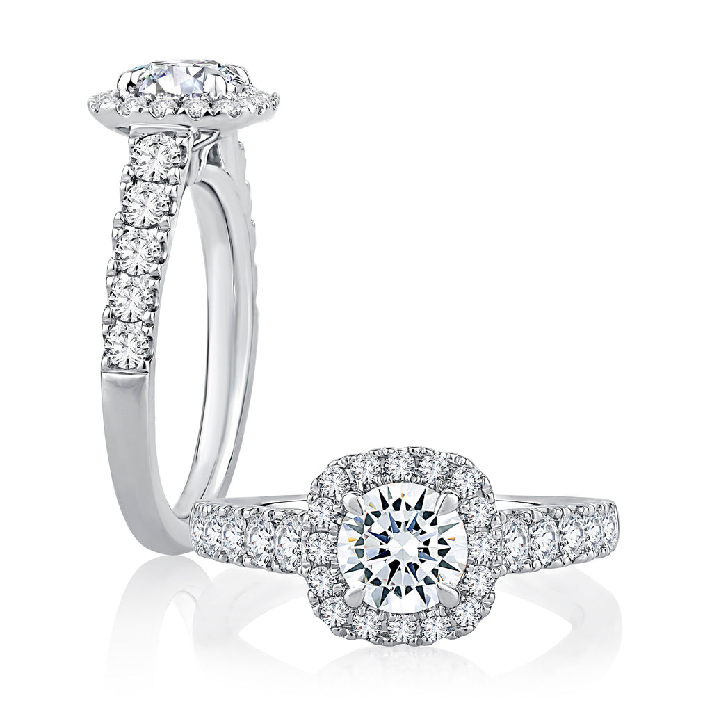 Halo Natural Diamond Engagement Ring in 14 Karat White with 0.48ctw G/H SI2 Round Diamonds