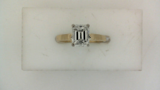 Solitaire Natural Diamond Complete Engagement Ring in 14 Karat Yellow with 1 Emerald Diamond, Color: F, Clarity: I1, totaling 0.83ctw