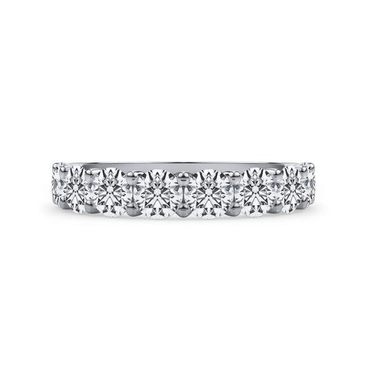 14K white gold band with round diamonds.