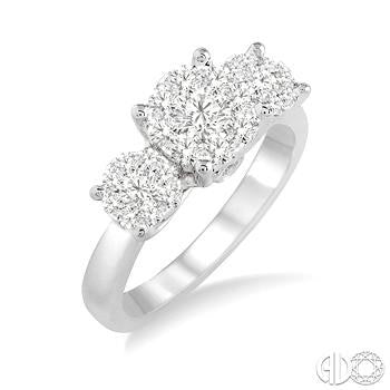 Cluster Natural Diamond Complete Engagement Ring in 14 Karat White with 0.74ctw Round Diamonds