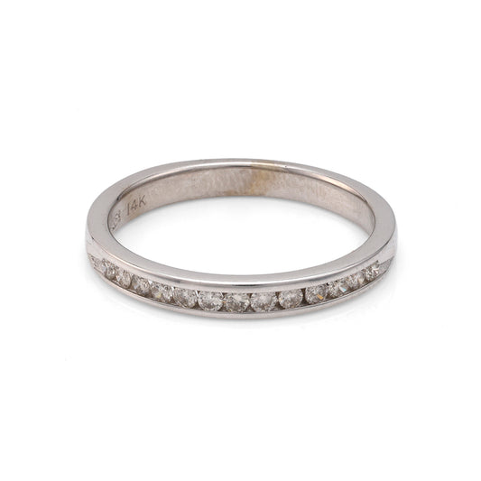 M Estate Collection Natural Diamond Ladies Wedding Band in 14 Karat White