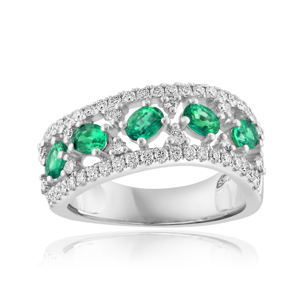 Emerald and diamond band in yellow gold.