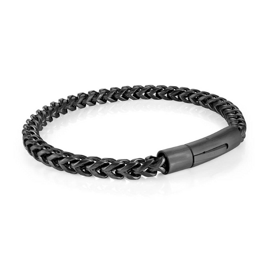 ItalGem Steel Wheat Bracelet (No Stones) in Stainless Steel Black