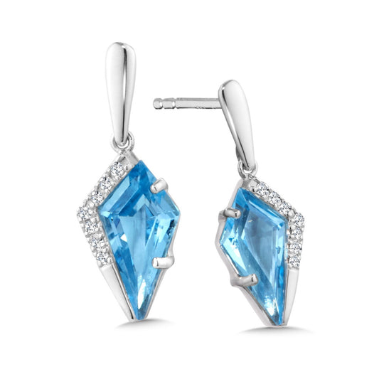 ReMARKable Designs Dangle Color Gemstone Earrings in 14 Karat White Gold with 2 Kite Blue Topazes 1.60ctw