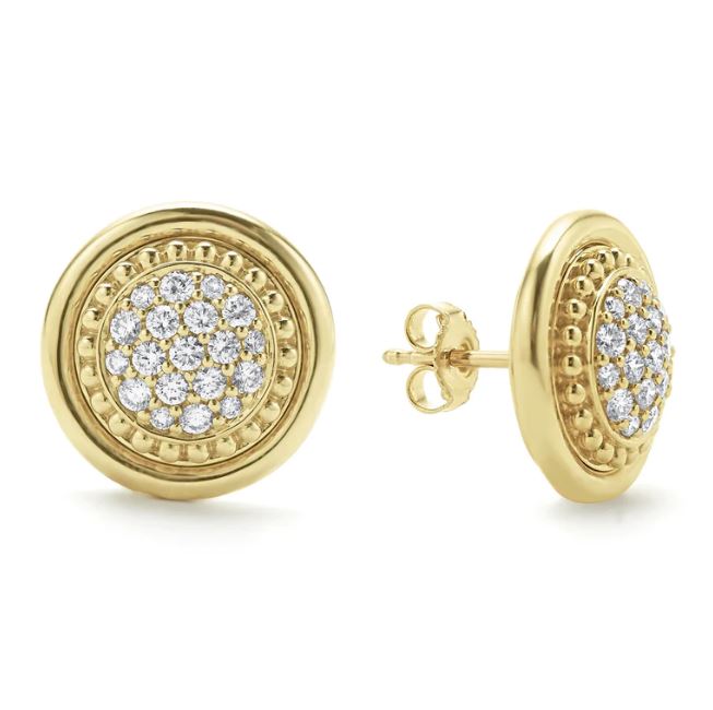 Caviar Lux Collection Stud Natural Diamond Earrings in 18 Karat Yellow with 0.66ctw Round Diamonds