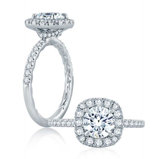 Halo Natural Diamond Engagement Ring in 14 Karat White with 0.57ctw Round Diamond
