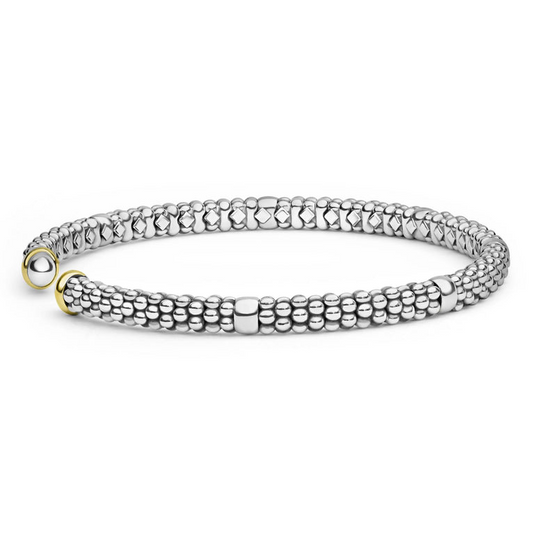 Lagos Signature Caviar Collection Cuff Bracelet (No Stones) in Sterling Silver - 14 Karat White - Yellow