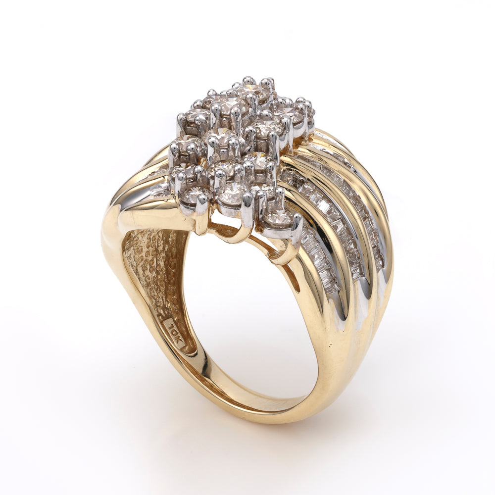 10K gold ring with clustered diamonds.