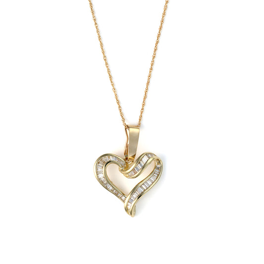 M Estate Collection Natural Diamond Necklace in 14 Karat Yellow with 1.00ctw H/I VS Baguette Diamonds