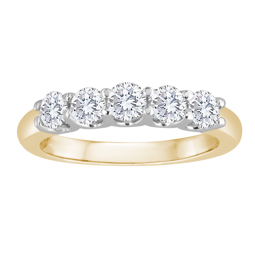 Five-diamond white and yellow gold band.
