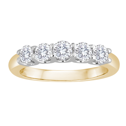 Five-diamond white and yellow gold band.