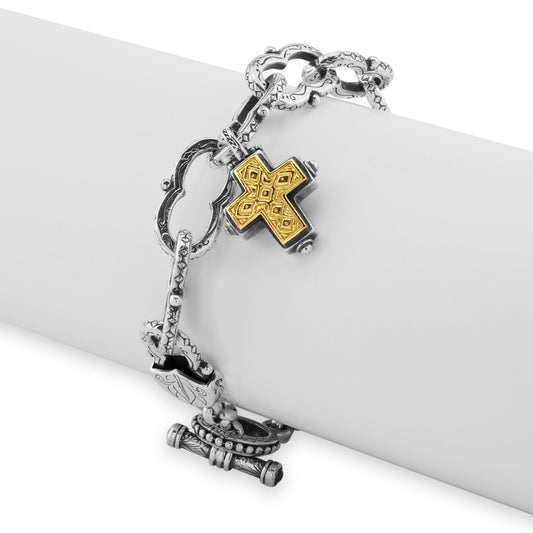 Konstantino Sterling Silver 18K Yellow Gold Cross Charm Toggle Bracelet