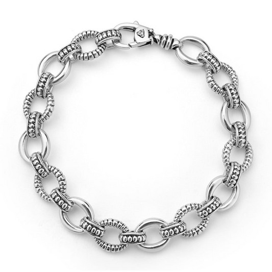 Lagos Signature Caviar Collection Oval Link Bracelet (No Stones) in Sterling Silver White