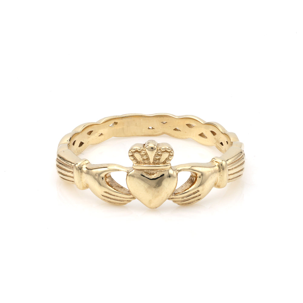 14K yellow gold Claddagh ring design.