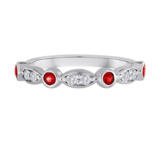 Color Gemstone Band in 14 Karat White with 4 Round Rubies 0.20ctw
