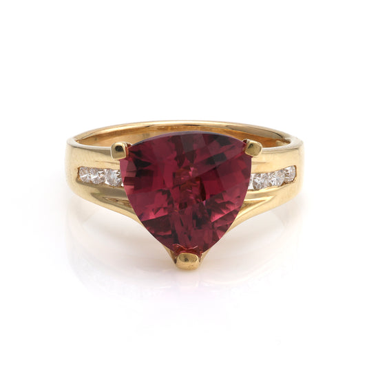 M Estate Collection Color Gemstone Ring in 18 Karat Yellow with 1 Triangular Pink Tourmaline 5.00ctw 10mm-10mm