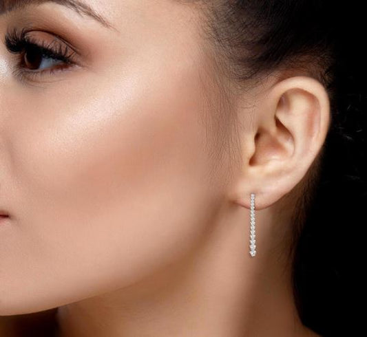 14K white gold diamond drop earrings